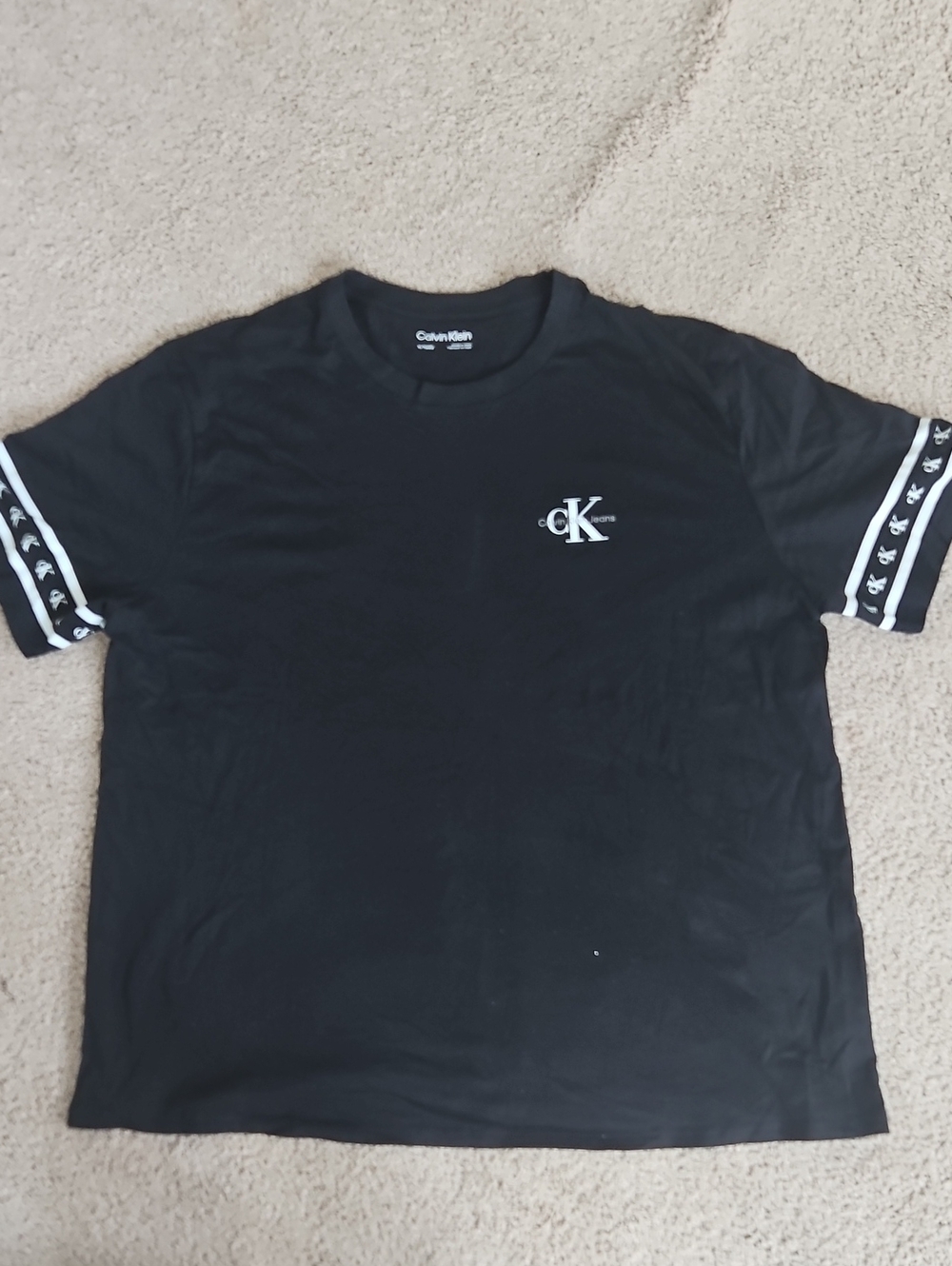 Calvin Klein Black Short Sleeve Logo Tee with Contrast Sleeve Tape